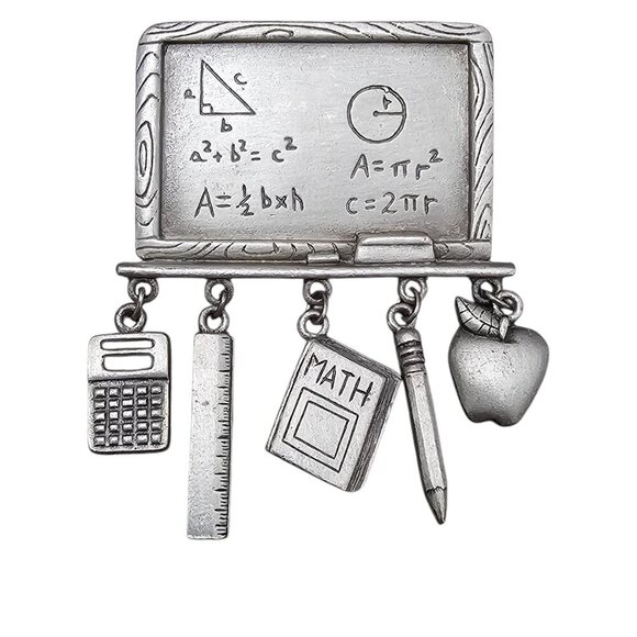 JJ Jonette Jewelry Vintage Silver Tone Math Teachers Classroom Charms Brooch Pin - Picture 1 of 4